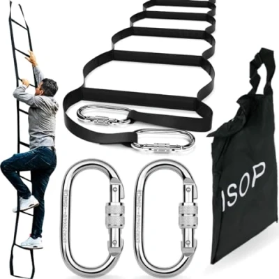 Image of ISOP Roof Ladder 13 ft (4m) Rope for Kids or Adults Fire Escape 2 Story Homes Spring Hooks Incl.