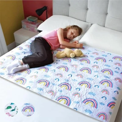 Image of Hygge Sheets® Potty Training Bed Pads 100% Waterproof Wetting Sheets for Double Beds Non Slip, Easy to Change at Night Includes Free Children&#039;s E Book UK Brand Rainbow