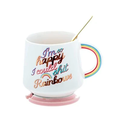 Image of Boxer Gifts I&#039;m So Happy I Could... Rainbow Themed Mug Set Funny Novelty Gift for Her