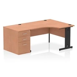 Image of Impulse 1400 RH Crescent Desk Cable Managed Leg Beech/Black 800 DH Ped