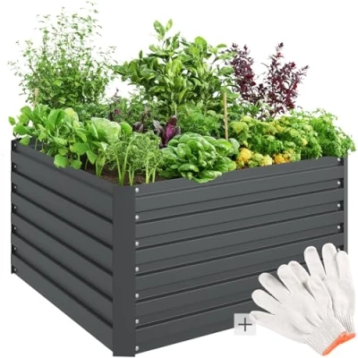 Image of Raised bed for gardens, 540 litre capacity, galvanised, 100x100x56cm Planter box, garden bed, box