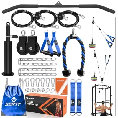 Image of SERTT Home Gym Pulley System, Tricep Workout System for LAT Pulldown, Biceps Curl, Triceps, Shoulders, Back, Forearm Workout, Weight Cable Squat Rack, Garage