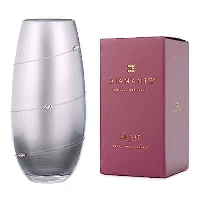 Image of DIAMANTE Swarovski Metallic Silver Silhouette Barrel Bullet Vase with Crystals 25cm