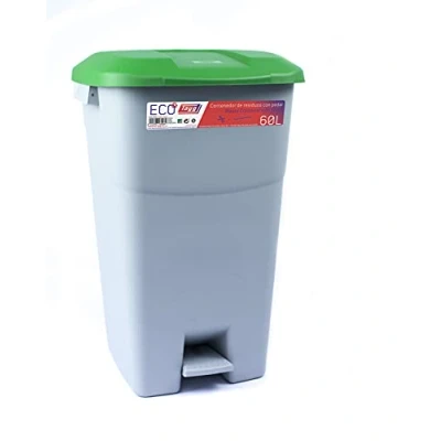 Image of Tayg 434037 Waste Container with Pedal, Grey Base and Green Lid, 50 litres