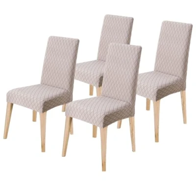 Image of LANSHENG Dining Chair Covers Set of 4, Stretch Protector Slipcovers Jacquard, Elastic Removable Washable Seat Cover for Room Kitchen Banquet Restaurant Home, Taupe