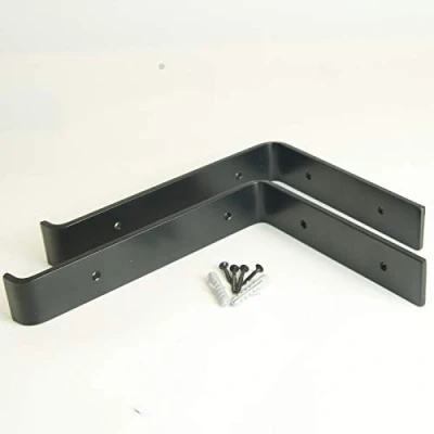 Image of Rustic Shelf Brackets Scaffold Board 225mm Bracket x 2 Heavy Duty Industrial UK Made by MKGT® (225mm Down Black)