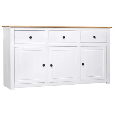 Image of vidaXL Solid Pinewood Sideboard White Panama Range Scandinavian Styled Drawer Cabinet with Large Storage Space for Living room, Bedroom or Office