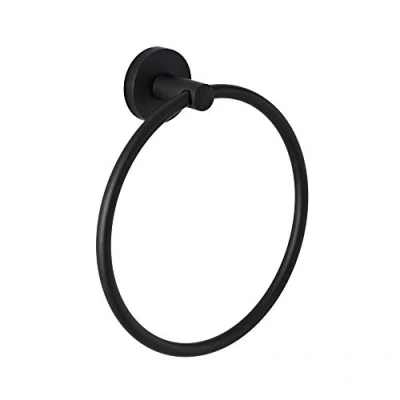 Image of Milano Nero Modern Bathroom Wall Mounted Round Towel Ring Holder Black