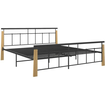 Image of vidaXL Bed Frame without Mattress Metal and Solid Oak Wood 180x200 cm Super King