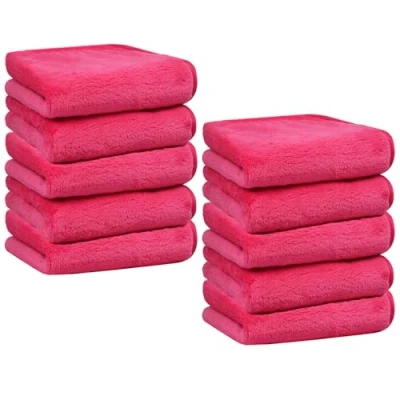 Image of Makeup Remover Cloths for Face, Eye, Lips Flannel Face Cloth Reusable Pads Soft Microfiber Facial Cleansing 8 x inch 10 Pack Rose