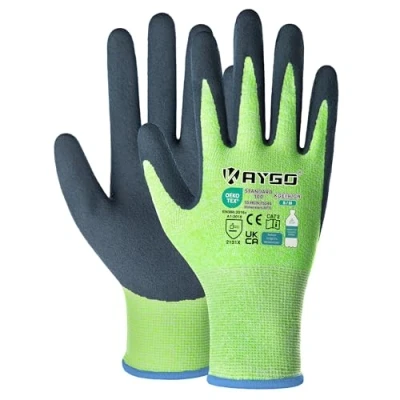 Image of KAYGO Latex Coated Work Gloves for Men Women Breathable, 3 Pairs Recycled Polyester Gardening Gloves, Safety Yard Men, KGE19L (Green, Medium)