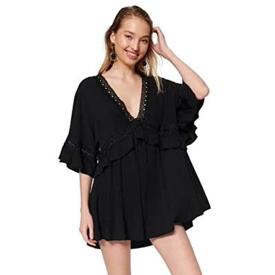 Image of Trendyol Woman Beachwear Mini Basic Regular fit Woven Dress,Black,38