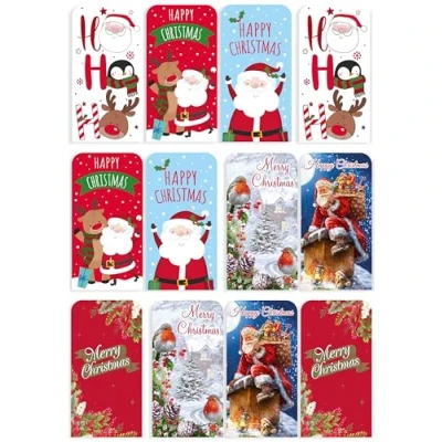 Image of Pack of 12 Christmas Money Wallet Gift Cards &amp; Envelopes Mixed Cute Modern Traditional
