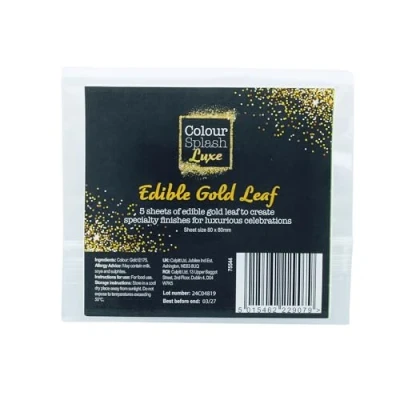 Image of Colour Splash Edible Gold Leaf 5 Pack Ultra Fine Food Safe For Cake Decorating, Baking, Cooking, Desserts, Chocolate, and Craft 80mm x