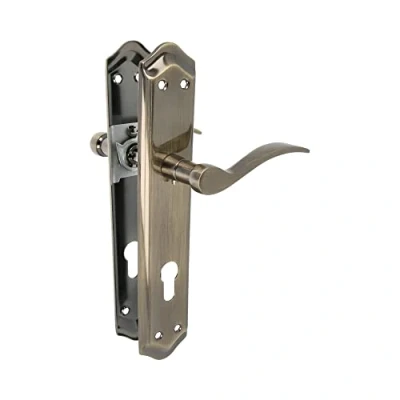Image of Amig Set of Brass Plate Handles Finished in Leather Colour with Keyhole Suitable for Interior and Exterior Passage Doors Crank Comfortable, Elegant Timeless 256 x 48 mm