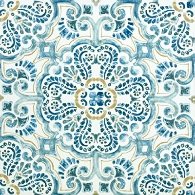 Image of WallPops FP2477 Fontaine Peel &amp; Stick Floor Tiles, Blues, Set of 10 Pieces,12 x 12 inches