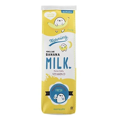 Image of Fdit 3 Coloured Cartoon Milk Carton Stationery Bag, Waterproof PU, Large Capacity Pencil Case, Storage Bag