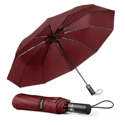 Image of TechRise Umbrella Windproof Travel Umbrella: 10 Ribs Automatic Compact Strong Wind Proof Umbrella, One Button Auto Open Close Resistant Folding Lightweight Portable for Men Women