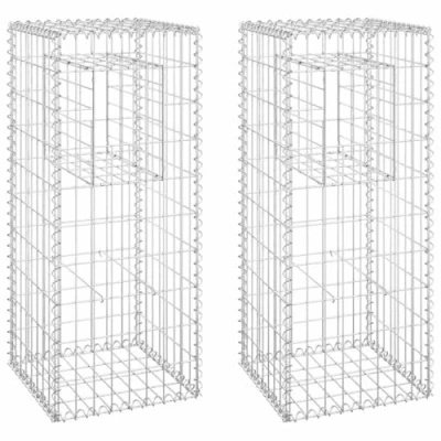 Image of vidaXL Gabion Basket Posts 2 pcs Decorative and Durable Iron Posts, Quick Easy Installation, Rust Proof, Weather Resistant, Ideal for Garden or Patio