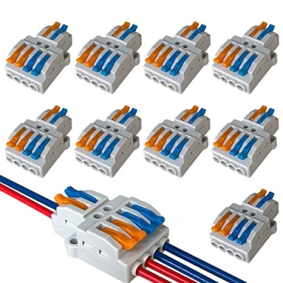 Image of QitinDasen 9Pcs Premium Lever Nut Wire Connectors, 2 in 4 out Conductor Compact Splicing Type Quick Conductors Cable Clamp Terminal Block Spring Connector (KV424)