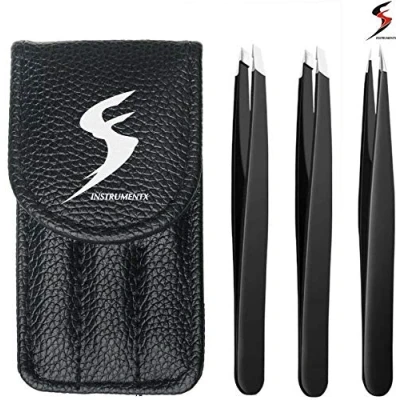 Image of Tweezers Professional Slanted Tweezer for Facial Hair Women &amp; Men Stainless Steel Precision Ingrown (Mat Black)