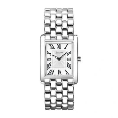 Image of Accurist Rectangle 26mm Quartz Watch in White with Analogue Display, and Stainless Steel Bracelet 71006