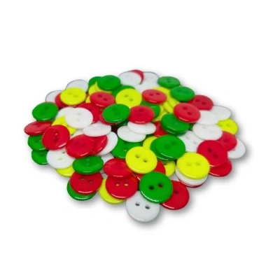 Image of (Pack of 100) Christmas Mix 11mm Buttons 2 Hole Small Round Plastic (Red, Green, Light Green and White)