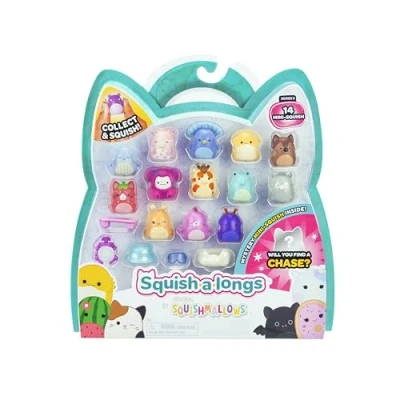 Image of Squish a longs 14 Pack Series 2, Wave 2 (14) 1 Mini with (4) Accessories, (1) Ring Attachment, and Collector’s Guide Collect, Trade, &amp; Play
