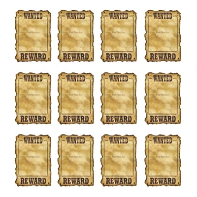 Image of Beistle S54330AZ12 Western Wanted Signs, Paper, Multicolor