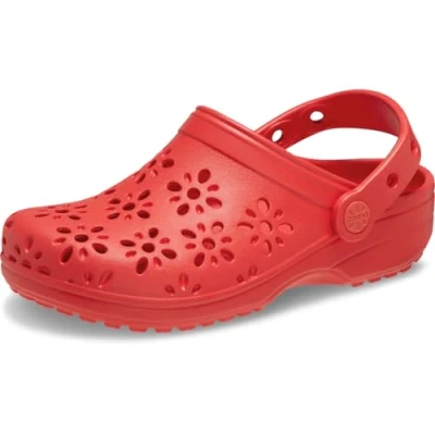 Image of Crocs Classic Floral Cut Out Clog K, Cherry Red, 3 UK Child