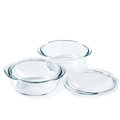 Image of Pyrex® Borosilicate Glass Casserole Set of 2 Steamer, Quick and Tasty Cooking, Microwave Dishwasher Safe (2 Pack 2.3L) Dishes