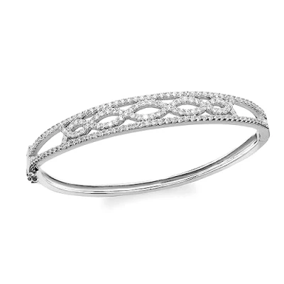 Image of Tuscany Silver Women&#039;s Sterling Rhodium Plated Cubic Zirconia Elliptic Bangle