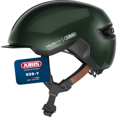 Image of ABUS Urban helmet HUD Y magnetic, rechargeable rear LED light with magnetic attachment a cool bike for everyday use men and women green, size S