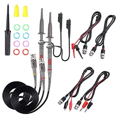 Image of Universal Oscilloscope Probe with Accessories Kit 100MHz Clip Probes BNC to Minigrabber Test Lead
