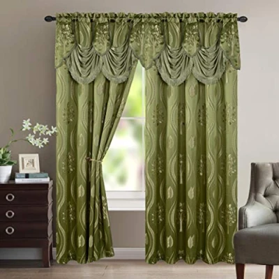 Image of Elegant Comfort Aurora Jacquard Look Curtain Panel Set with Attached Valance 54&quot; X 84 inch (Set of 2), Sage