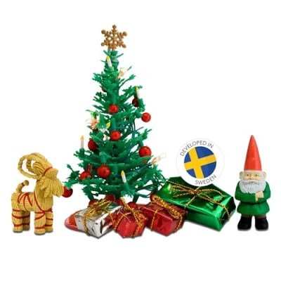 Image of LUNDBY Dolls House Christmas Tree with Lights LED + Santa — 7 piece Doll Accessories Furniture for 11cm Mini Age 4+ 1:18