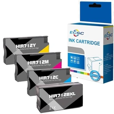 Image of ECSC Compatible Ink Cartridge Replacement for HP 712 DesignJet T650 T630 T250 T230 T210 3ED71A 3ED67A 3ED68A 3ED69A High Yield Black Cyan Magenta Yellow (4 Pack)