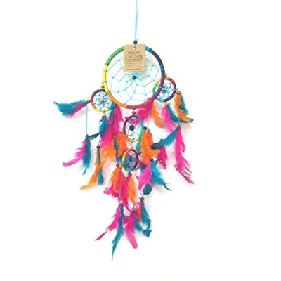 Image of VIE Naturals Dream Catcher with Beads, 11cm, 4 Smaller Rings, Rainbow