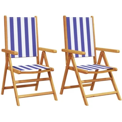 Image of vidaXL Garden Chairs 2 pcs Blue and White Solid Wood Acacia Fabric