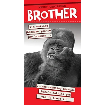 Image of Smiling Because You&#039;re My Brother Funny Christmas Card Quitting Hollywood Cards XRA8334
