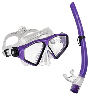Image of US.Divers Snorkeling &amp; Diving Combo Tiki Mask and snorkel Adult UV Protection Anti fog leak lenses Water Hiking 180 Panaramic Vision Men Women