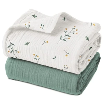 Image of GLLQUEN Baby Blankets for Newborn Soft 2 Pack, Muslin Cotton Boy or Girl Blanket 95x100cm, Swaddle Newborn, Shower Gifts New Moms（Sage）