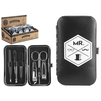 Image of QuickDraw Men&#039;s Manicure Set 6pc Stainless Steel Professional Grooming Kit In Carry Box Fathers Day Gift