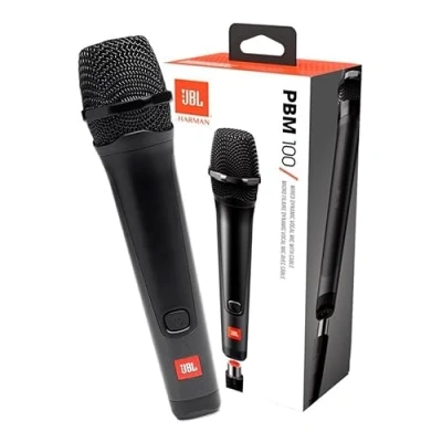 Image of JBL PBM100 Wired Dynamic Vocal Microphone with 6.3 to 3.5 mm Plug In Adapter Cable and Cardioid Polar Pattern, Black