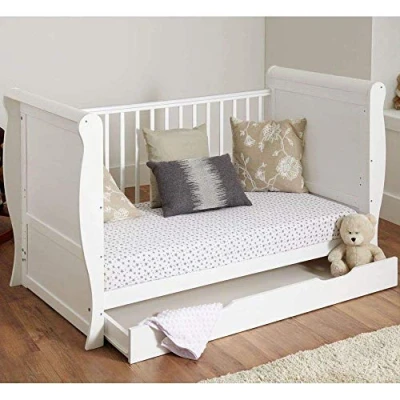 Image of White Solid Sleigh Style Cot Bed &amp; Deluxe Foam or Sprung Mattress Converts into a Junior (Foam Mattress)