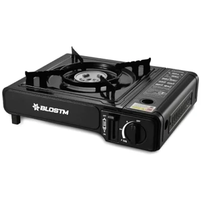 Image of BLOSTM Portable Camping Gas Stove Single Burner with Automatic Ignition System, Temperature Control, Use Butane or LPG, Small Hob for Fishing, BBQ, Caravan Outdoor Camp Cooker