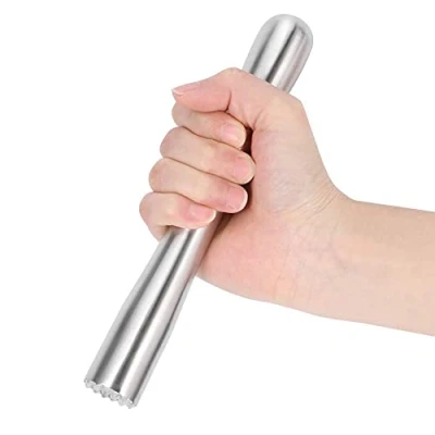 Image of Cocktail Muddler Stainless Steel,18.5cm/7.3inch Mojito Masher with Grooved,Professional Drink Fruit Ice Crusher Lemon Mixer Bartender Tool for Mojitos, Margaritas