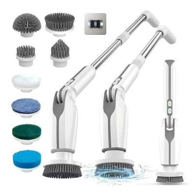 Image of Leebein Electric Spin Scrubber, 2024 Upgraded Scrubber for Cleaning, with Long Handle &amp; 8 Replaceable Brush Heads, Remote Control Shower Cleaner Bathroom, Floor