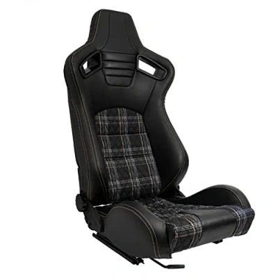 Image of Sport seat &#039;GT&#039; Black Synthetic leather + Fabric in Yellow checkered pattern stitching Dual side reclinable back rest incl. slides