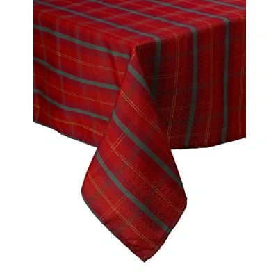 Image of Christmas Tartan Check Woven Tablecloth Red &amp; Gold Festiv Dining Table Linen (35&quot; x 35&quot; Square)